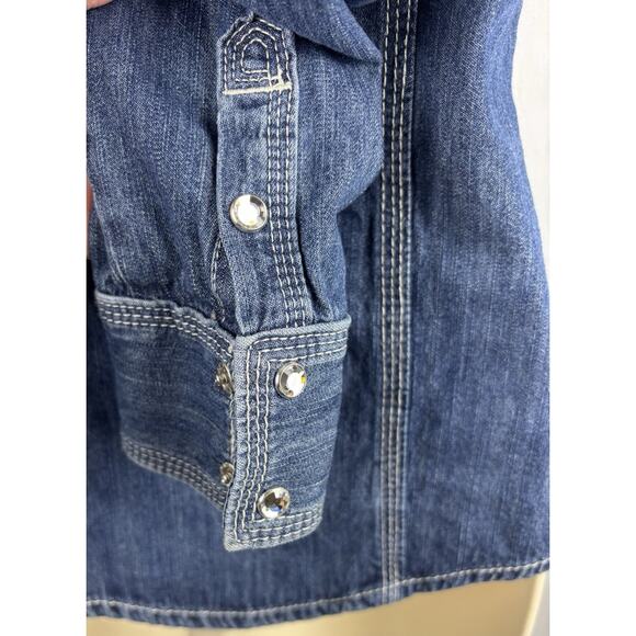 True Religion Rocky Denim Shirt S Western Rhinestone Snap Y2K - Picture 5 of 5